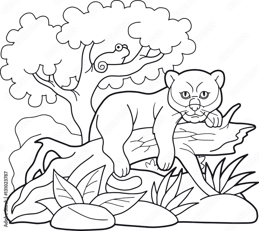 little cartoon panther resting on an old tree little cartoon panther resting on an old tree