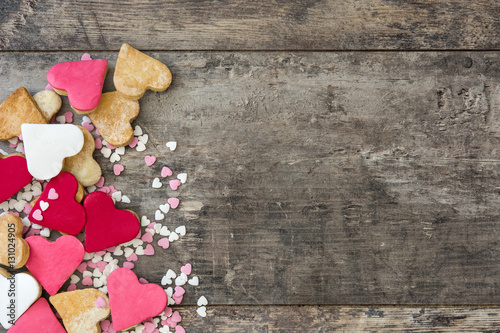 Fototapeta Naklejka Na Ścianę i Meble -  Valentine cookies with heart shape on wooden background
