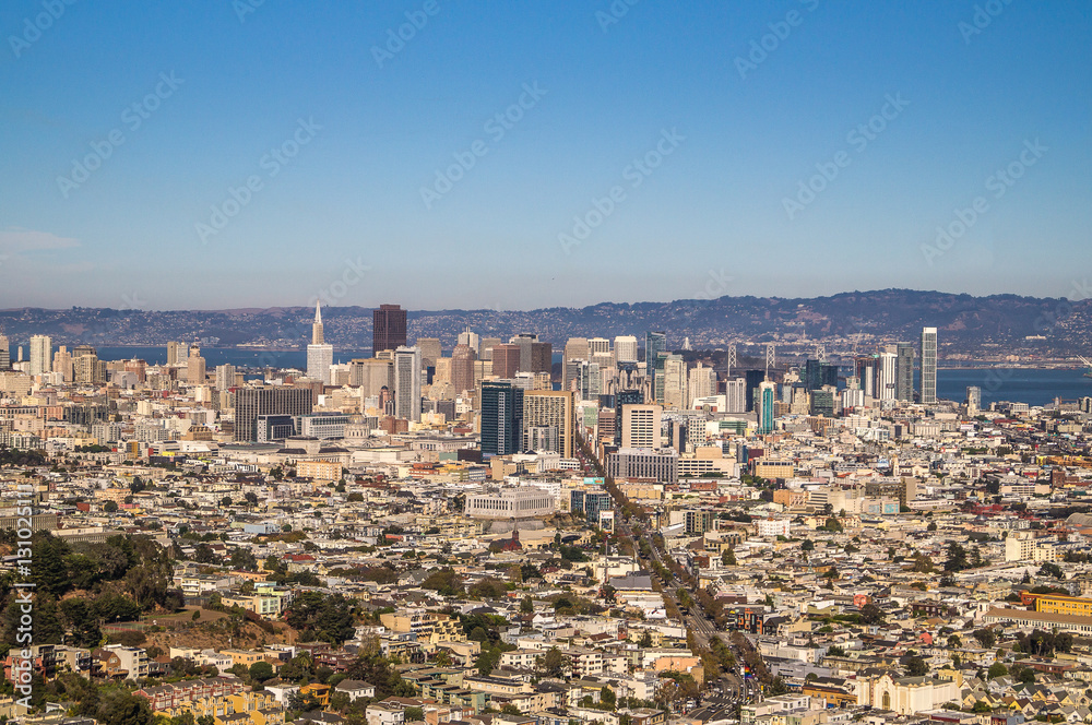 View of San Francisco from a top the Tween  Peaks, one sunny day.