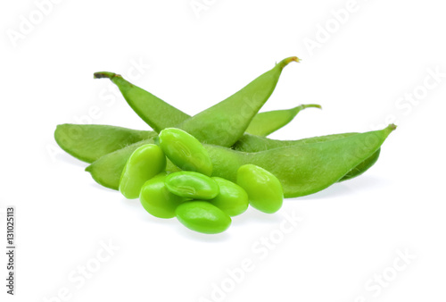 green soybeans on white background