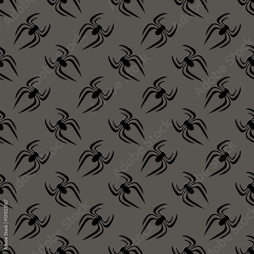 Poisonous Spider Seamless Pattern on Grey Background