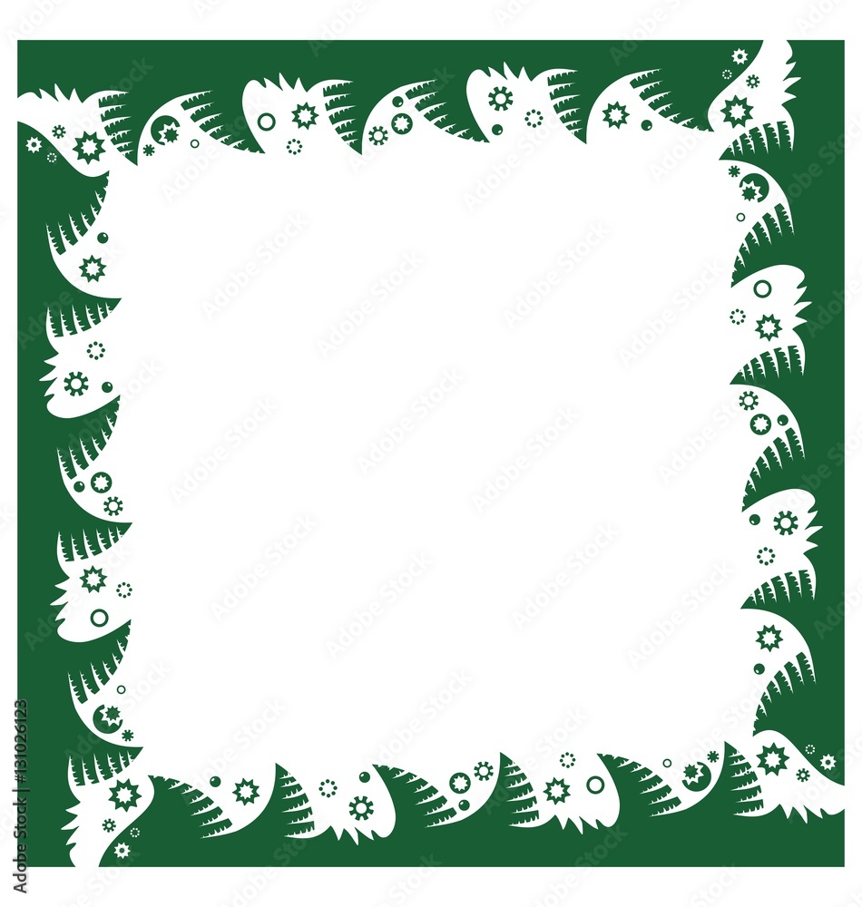 Christmas frame with fir branches and snowflakes