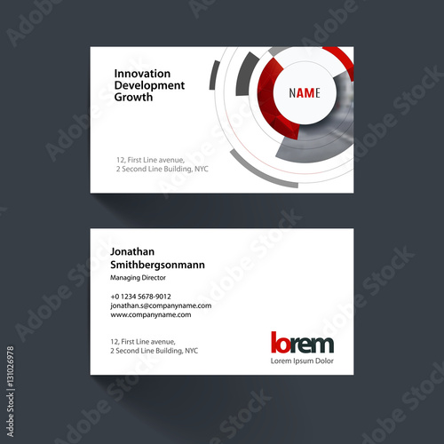 Vector business card template with particles, circles, segments 