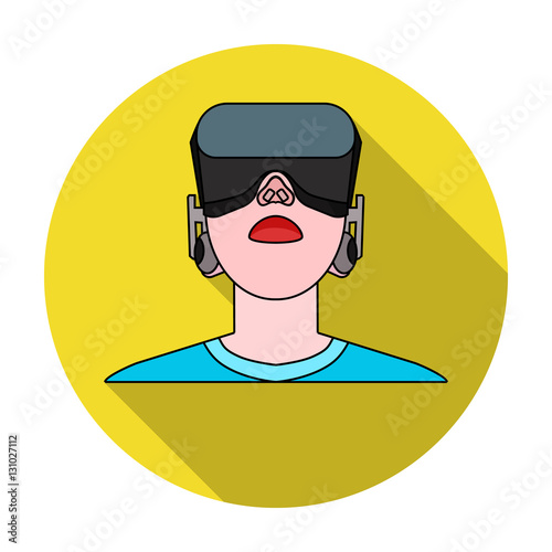 Player with virtual reality headflat icon in flat style isolated on white background. Virtual reality symbol stock vector illustration. photo