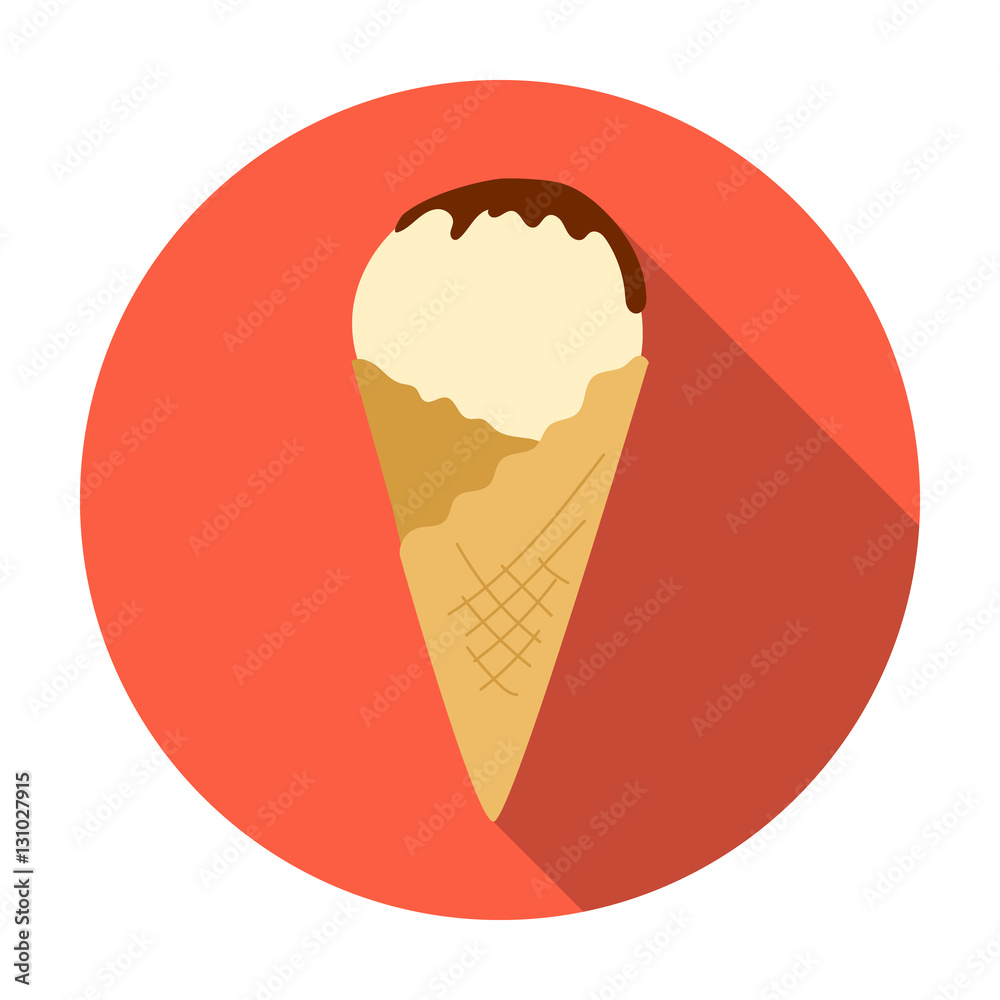 Ice cream on the waffle cone icon in flat style isolated on white ...