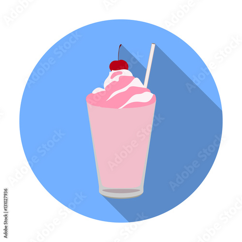 Milkshake with cherry on the top icon in flat style isolated on white background. Milk product and sweet symbol stock vector illustration.
