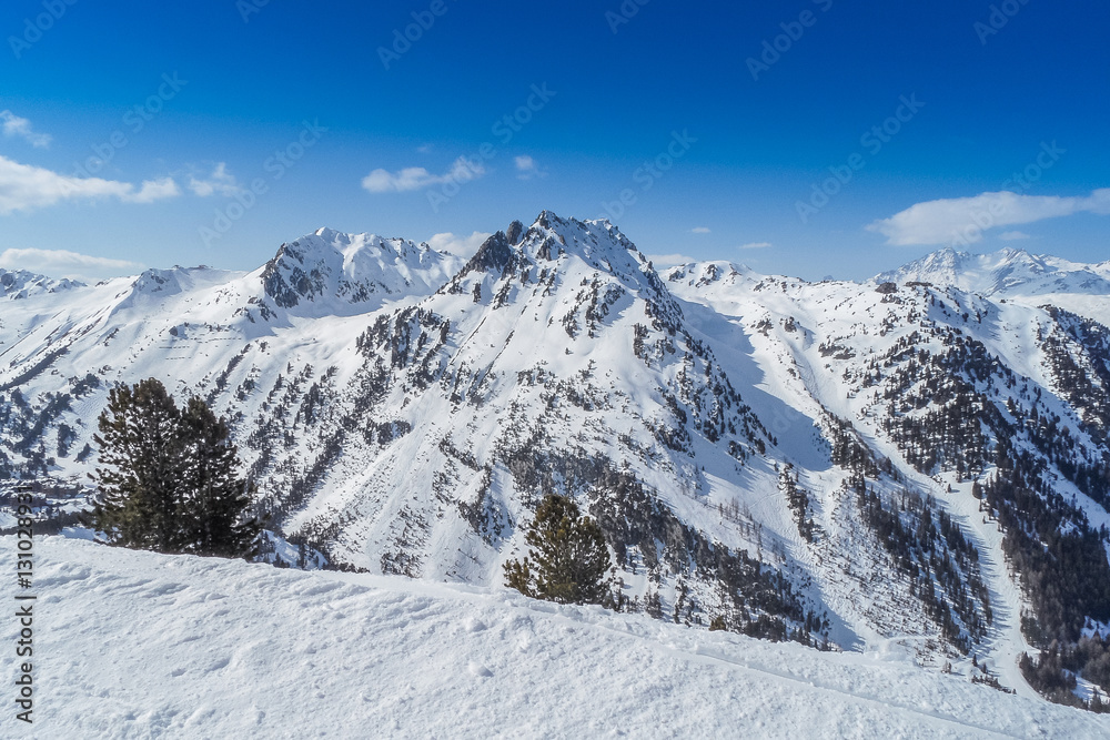 Views of the ski area Les arcs, France,