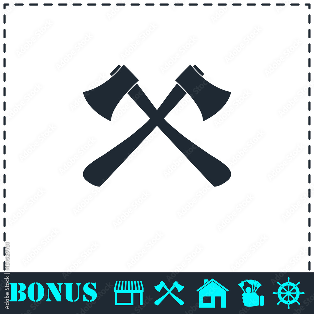 Lumberjack axes crossed icon flat Lumberjack axes crossed icon flat
