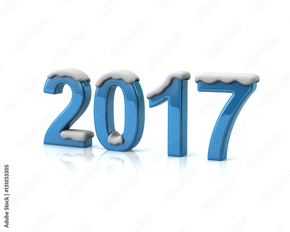 Blue number 2017 with snow new year concept