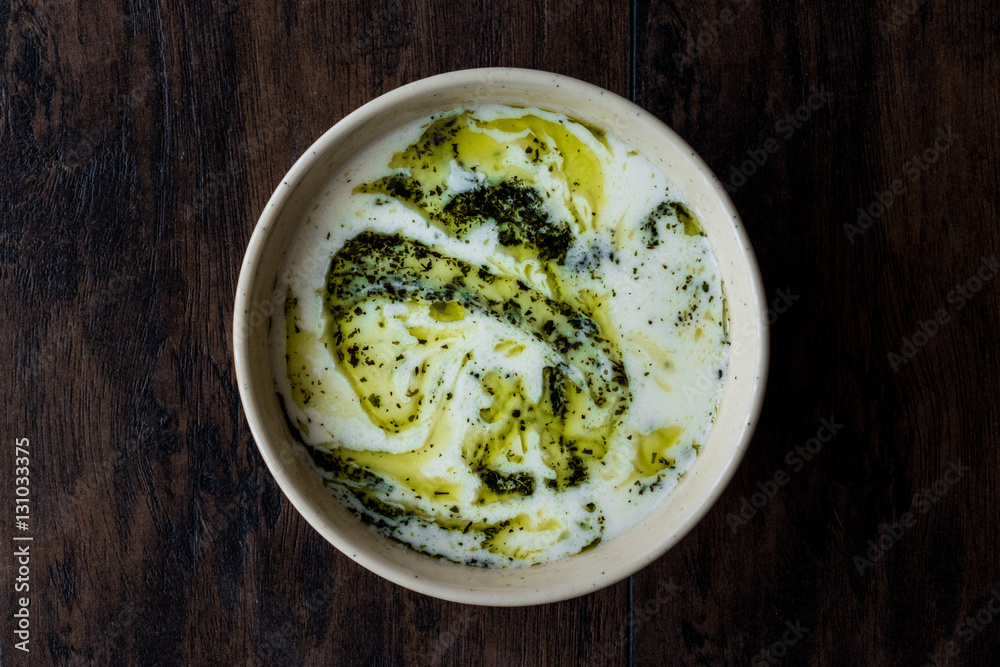 Turkish Yayla or Yogurt Soup with mint sauce (Tzatziki) Turkish Yayla or Yogurt Soup with mint sauce (Tzatziki)
