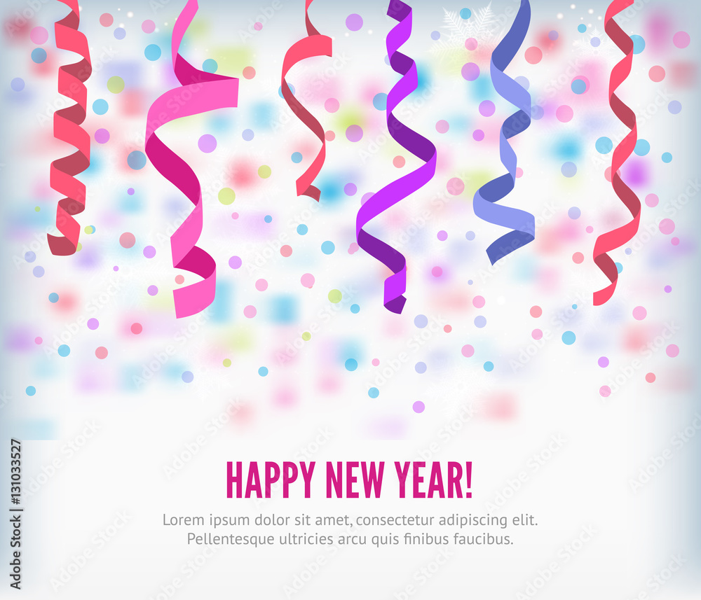 Happy New Year festive streamers celebration background. Streamers and