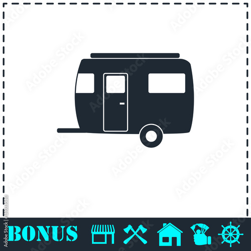 Camping trailer house icon flat