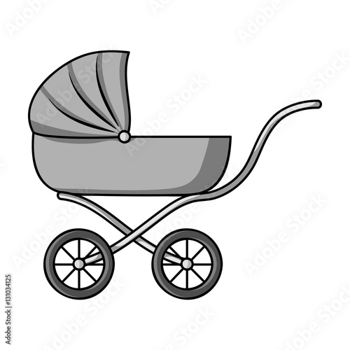 Pram icon in monochrome style isolated on white background. Baby born symbol stock vector illustration.