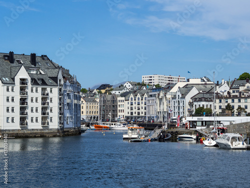 View of Brosundet Canal Marina in Alesund Norway