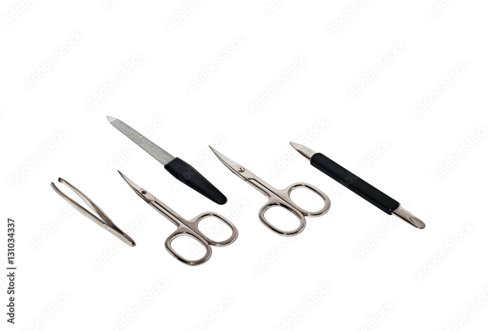 manicure tools on white background
