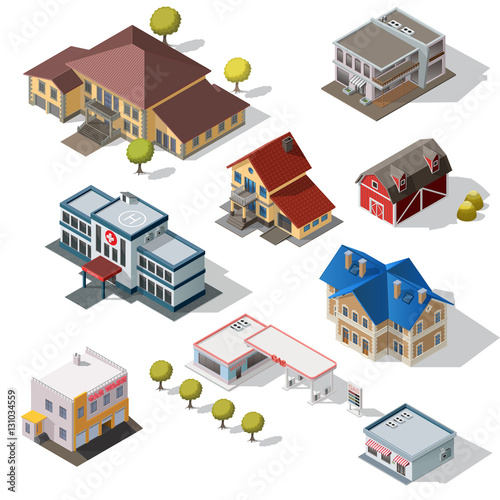 Isometric High Quality City Street Urban Buildings
