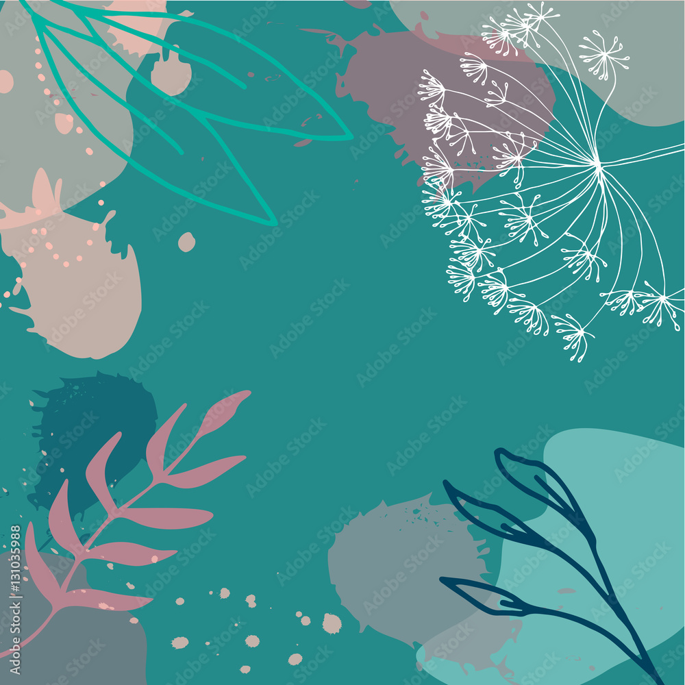 Floral abstract universal background with flowers, leaves and pa