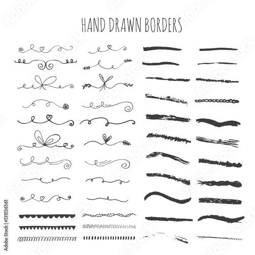 Collection of handdrawn borders. Cute and unique swirls and dividers for your design. Ink borders. Vector dividers.