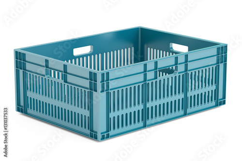 blue plastic crate, 3D rendering
