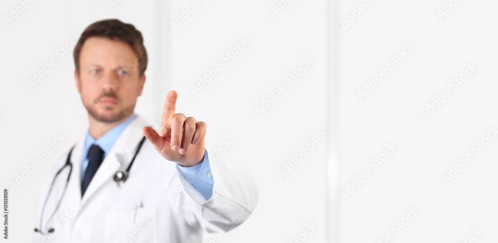 Doctor finger hand pointing on virtual screen, medical concept Doctor finger hand pointing on virtual screen, medical concept