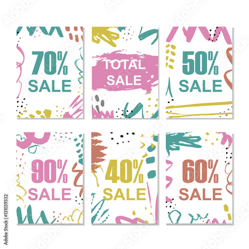 Set of 6 discount cards design. Can be used for social media sale website  banners  posters  flyers  email  newsletter  ads  promotional material. Mobile banner templates.