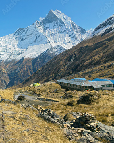 View of the Machhepuchare, ABC, and glacier - Nepal, Himalayas photo