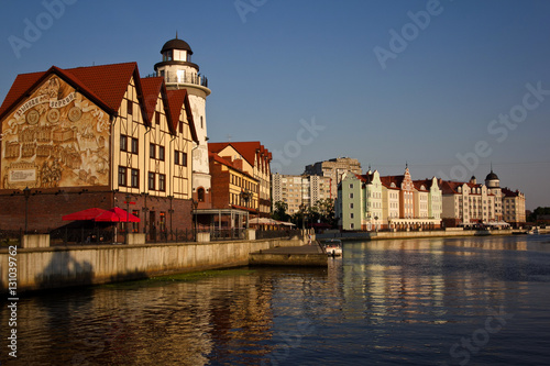 A view of the fishing village, the river Peregolya, Kaliningrad, Russia