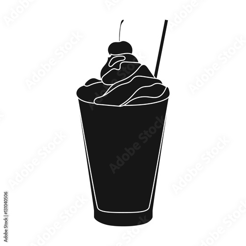 Milkshake with cherry on the top icon in black style isolated on white background. Milk product and sweet symbol stock vector illustration.