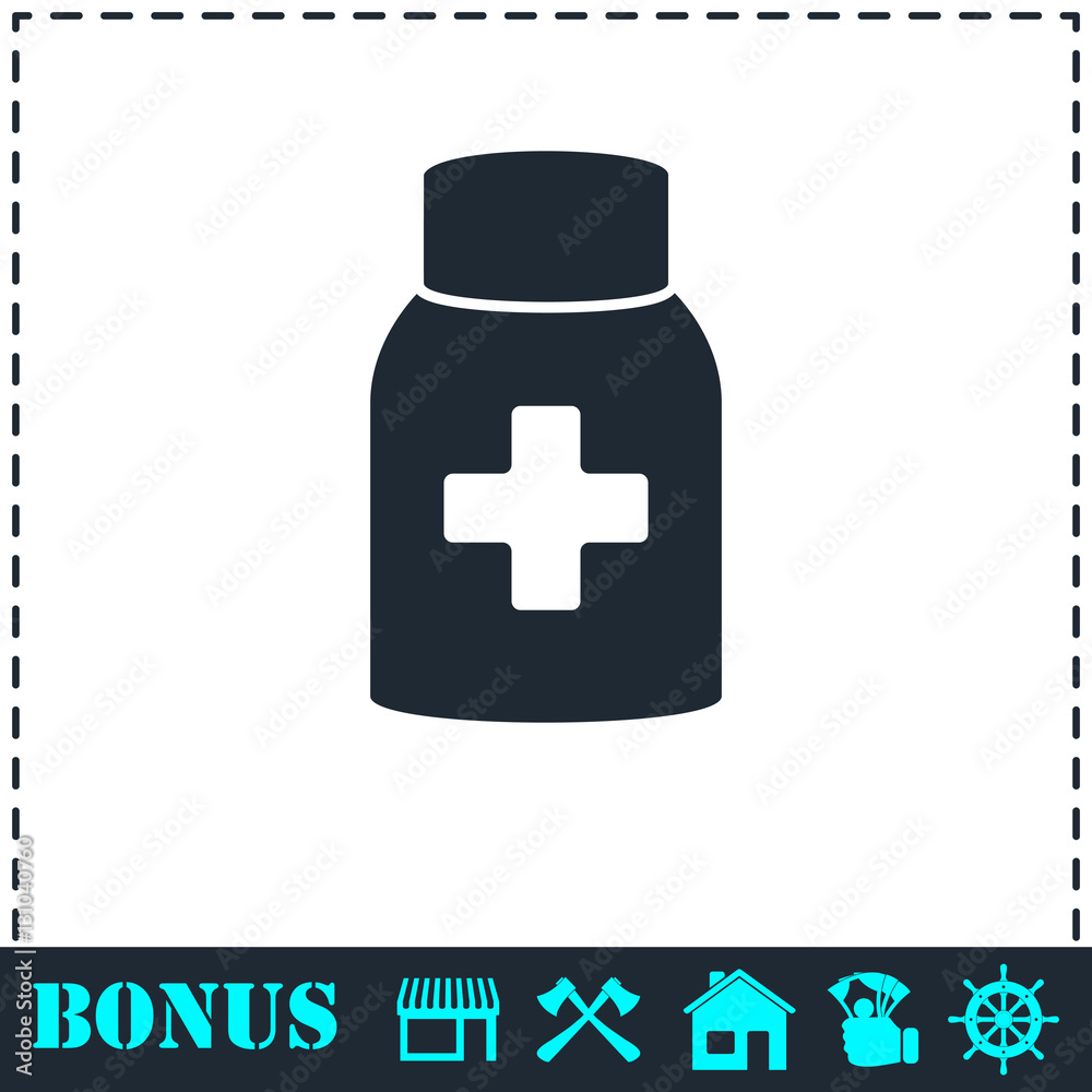 Fototapeta premium Medicine Pill bottle icon flat