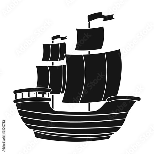Pirate ship icon in black style isolated on white background. Pirates symbol stock vector illustration.