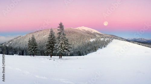 frosty sunrise in the Carpathian mountains
