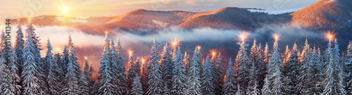 frosty sunrise in Carpathians photo