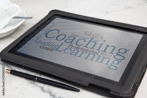 tablet with personal coaching word cloud