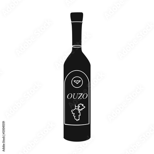 Bottle of ouzo icon in black style isolated on white background. Greece symbol stock vector illustration.