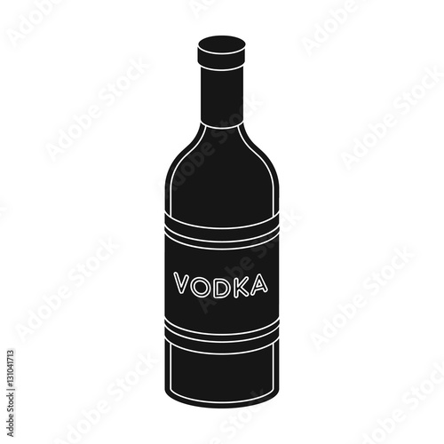 Glass bottle of vodka icon in black style isolated on white background. Russian country symbol stock vector illustration.