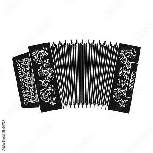 Classical bayan, accordion or harmonic icon in black style isolated on white background. Russian country symbol stock vector illustration.