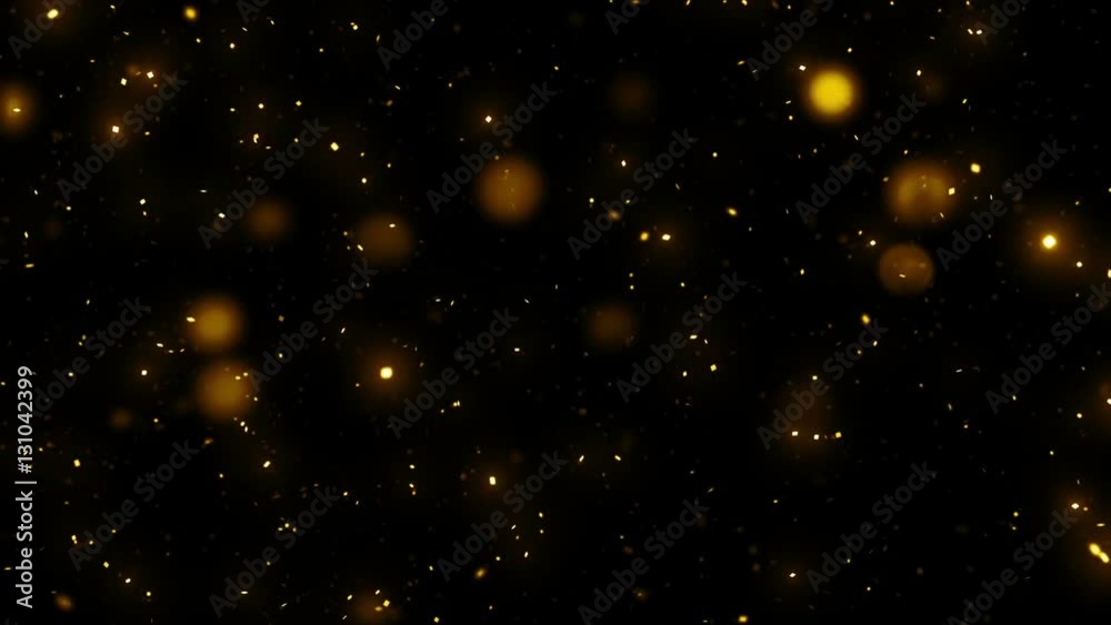 Beautiful Golden Snow Falling Seamless with DOF. Looped 3d Animation in Slow Motion. HD 1080.