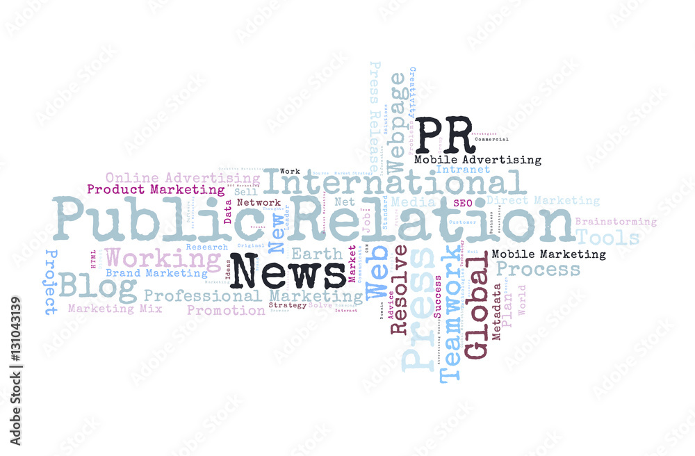 Public Relation word cloud shaped as a arrow Public Relation word cloud shaped as a arrow