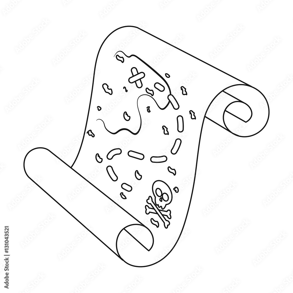 Pirate treasure map icon in outline style isolated on white background ...