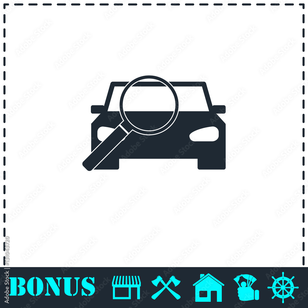 Magnifier car icon flat