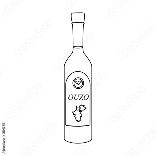 Bottle of ouzo icon in outline style isolated on white background. Greece symbol stock vector illustration.