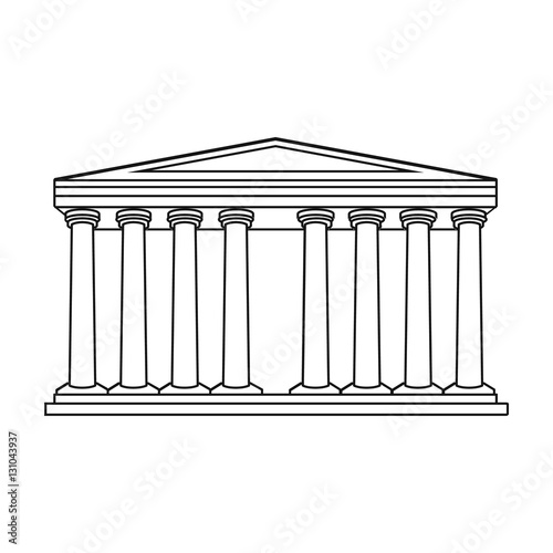 Antique greek temple icon in outline style isolated on white background. Greece symbol stock vector illustration.