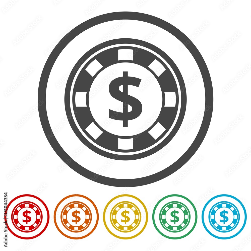 Casino chip icons set Casino chip icons set