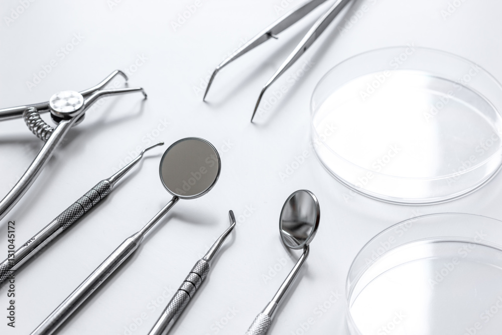 dental tools on white background close up