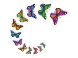  Set of many colorful polygonal mosaic flying butterflies.