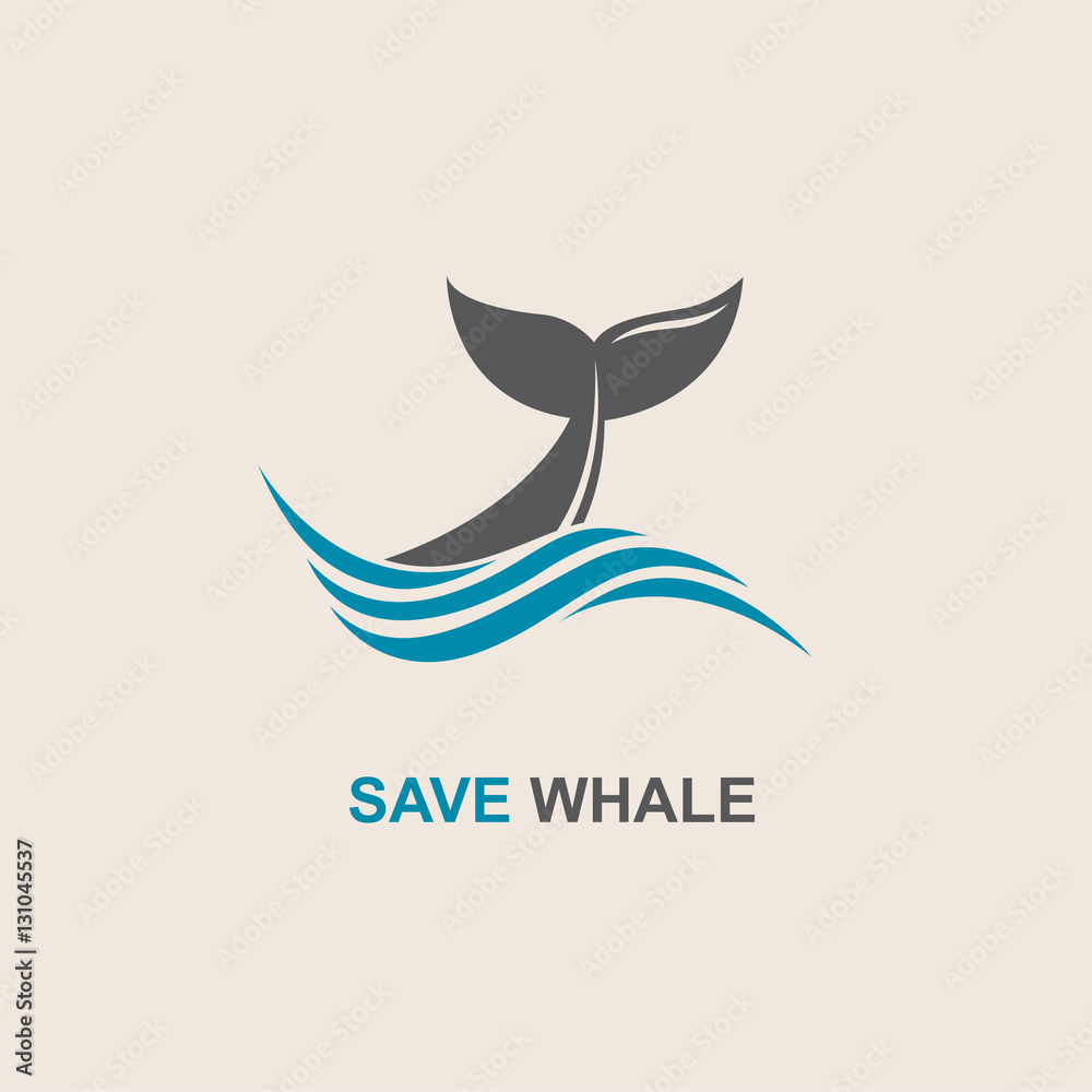 Naklejka premium projekt z abstrakcyjnym symbolem fal wieloryba i morza