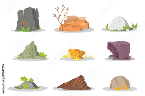 Garden Rocks and stones single or piled for damage. illustration game art architecture design. boulder vector set
