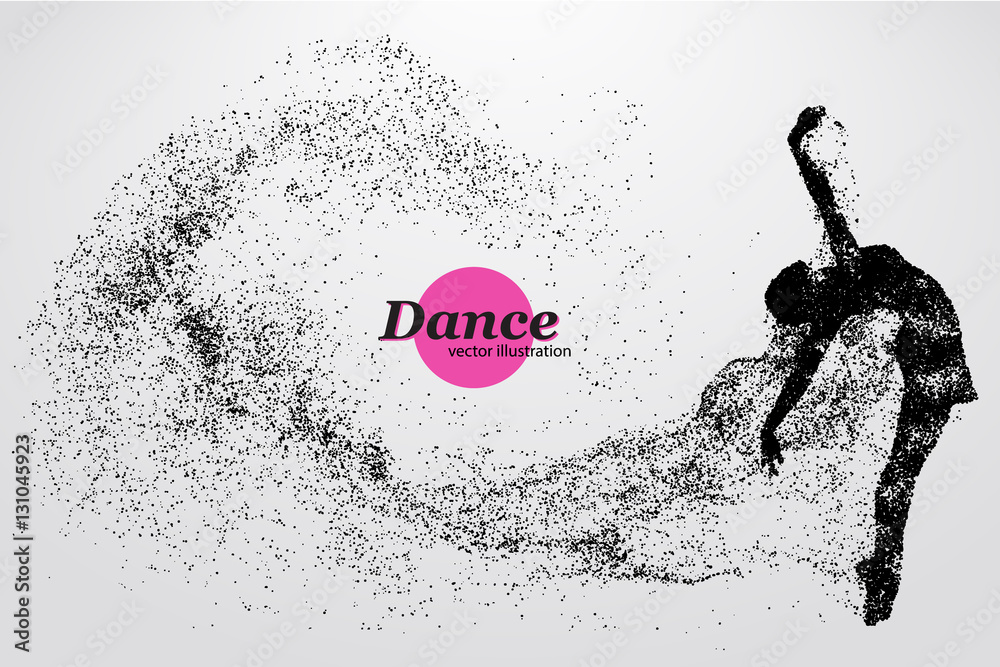 Obraz premium Silhouette of a dancing girl from particle. Dancer woman.