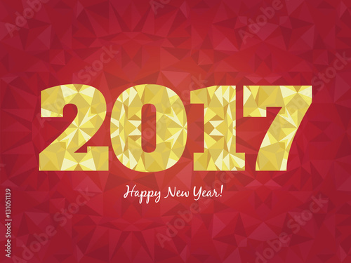 Vector 2017 Happy New Year background with golden glowing numbers and seamless triangles patterns.