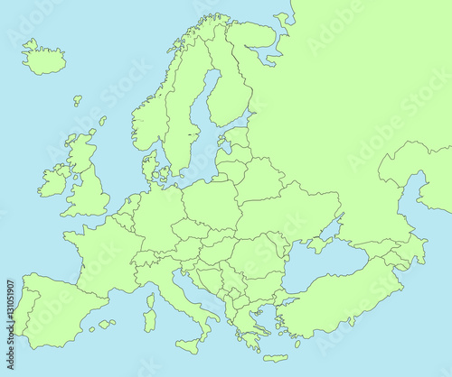 Colorful map of Europe on blue sea background.